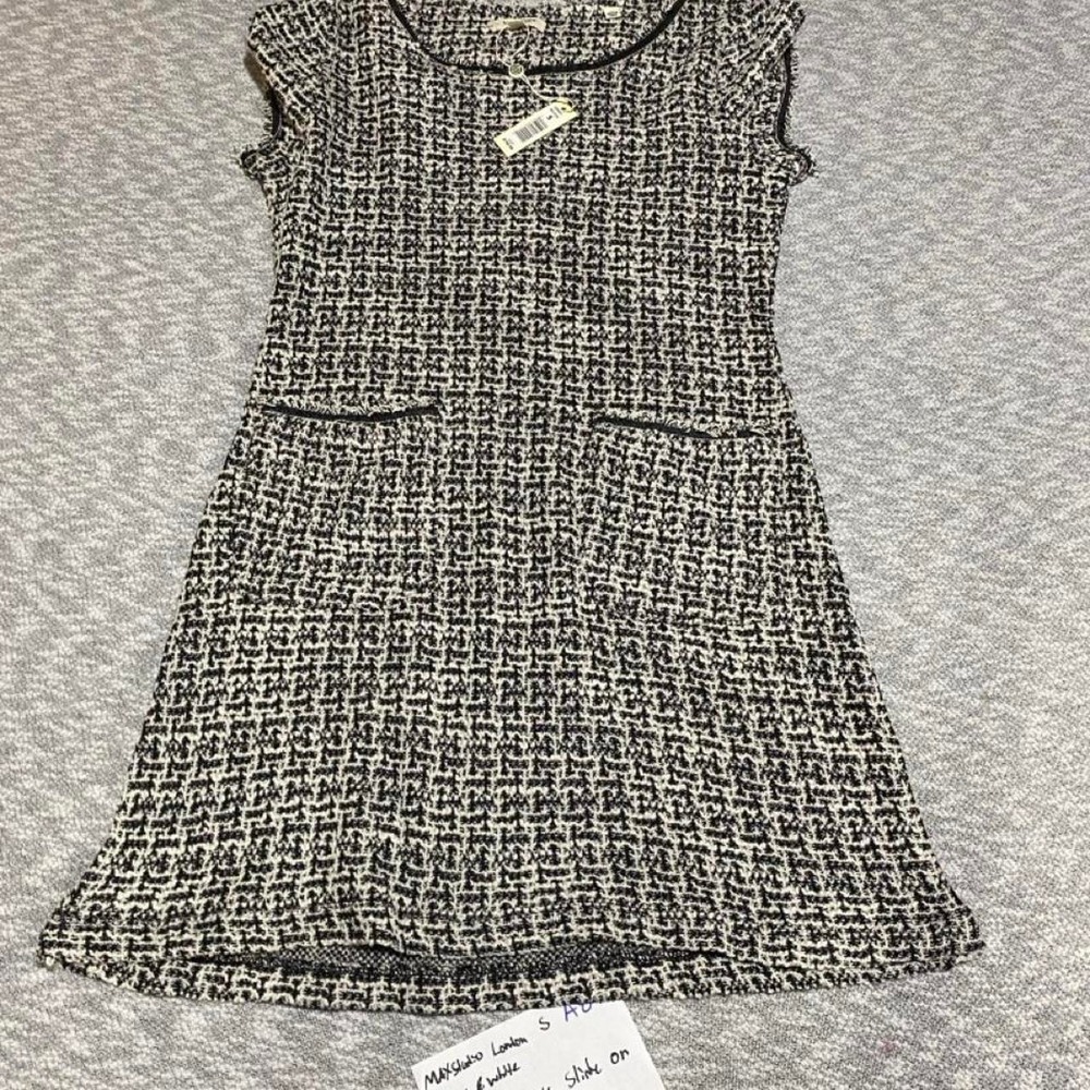 Max Studio London black and white tweed mini dress with pockets Size S. SKU-A878